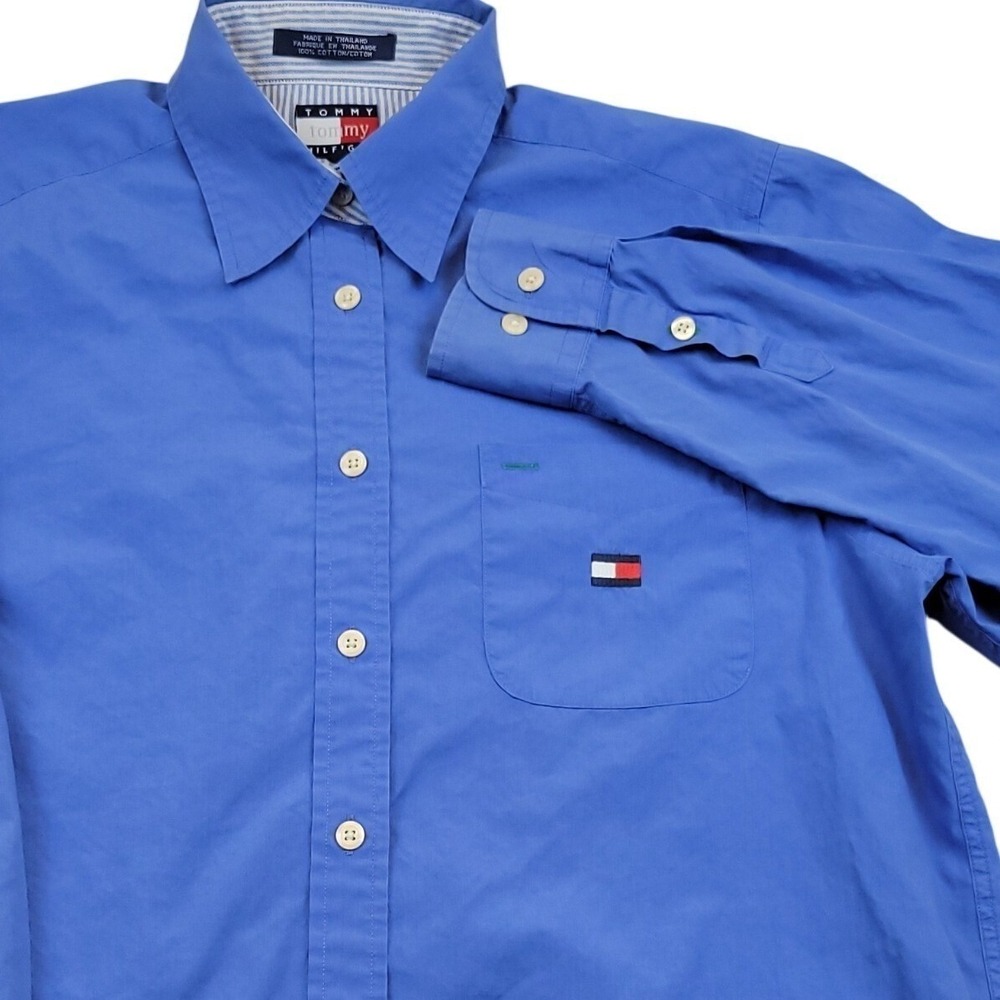 VTG Womens 8 Tommy Hilfiger Blue Dress Casual‎ Button Down Shirt